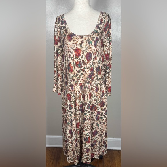 Peruvian Connection Dresses & Skirts - Peruvian Connection Floral “Lucine Jersey Dress” 3/4 Sleeve Pockets Midi Size L